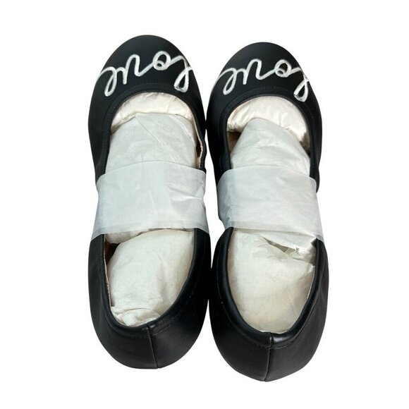 NIB Ed By Ellen Degeneres Black Faux Leather Ballet Flats Embroidered Love 4.5M - Picture 7 of 9